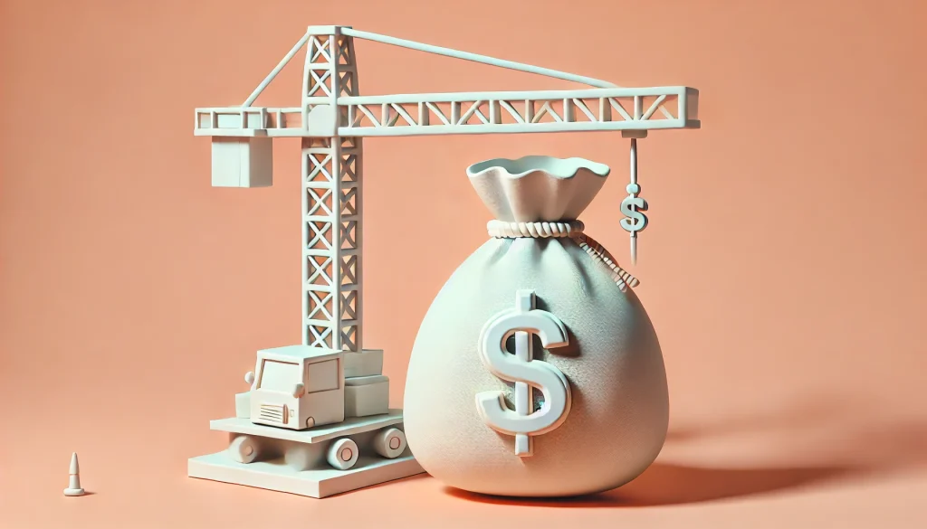 3d render of a crane and a bag of cash, a representation of the best hard money lenders in Georgia.