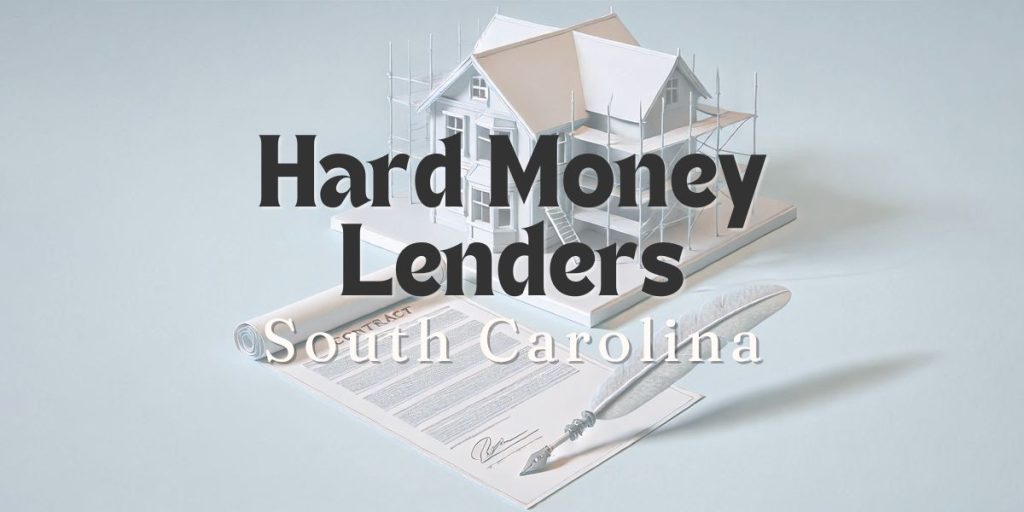 "Hard Money Lenders in South Carolina" overlayed a rendered image of a house and contract